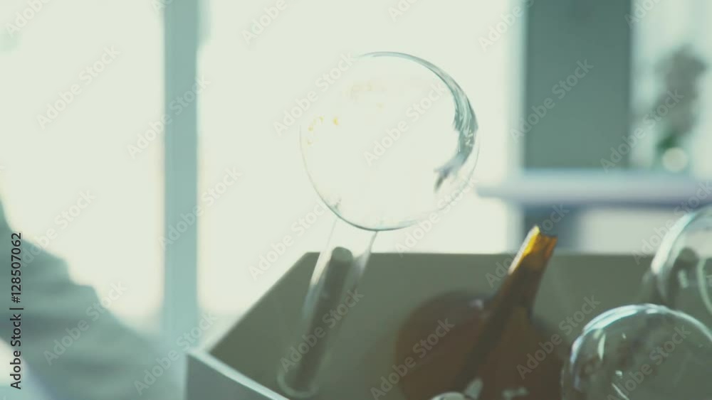 Flasks with chemical in laboratory. Laboratory beakers for experiments ...