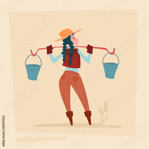 Farmer Country Woman Agriculture Business Cartoon Character Flat Vector Illustration