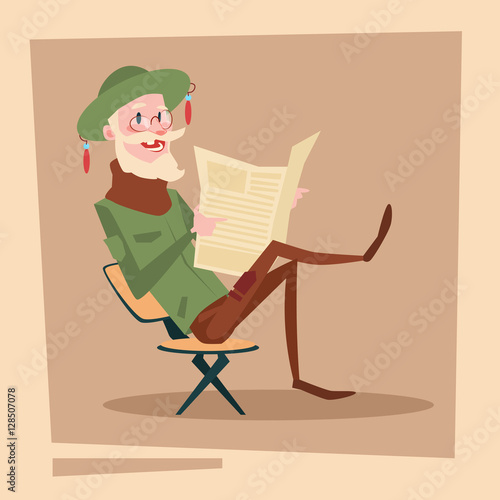 Farmer Senior Man Sit In Rocking Chair Agriculture Flat Vector Illustration