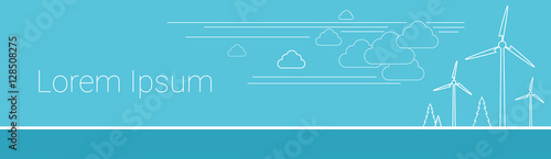 Wind Turbine Alternative Energy Resource Banner Thin Line Vector Illustration