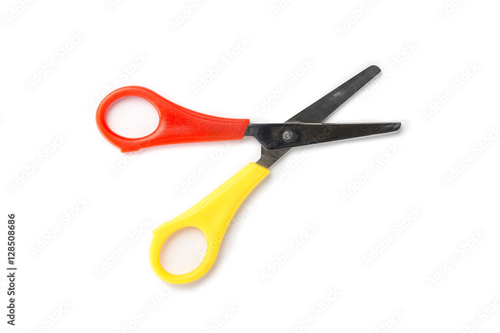 old used children scissors, isolated on white old used children scissors, isolated on white