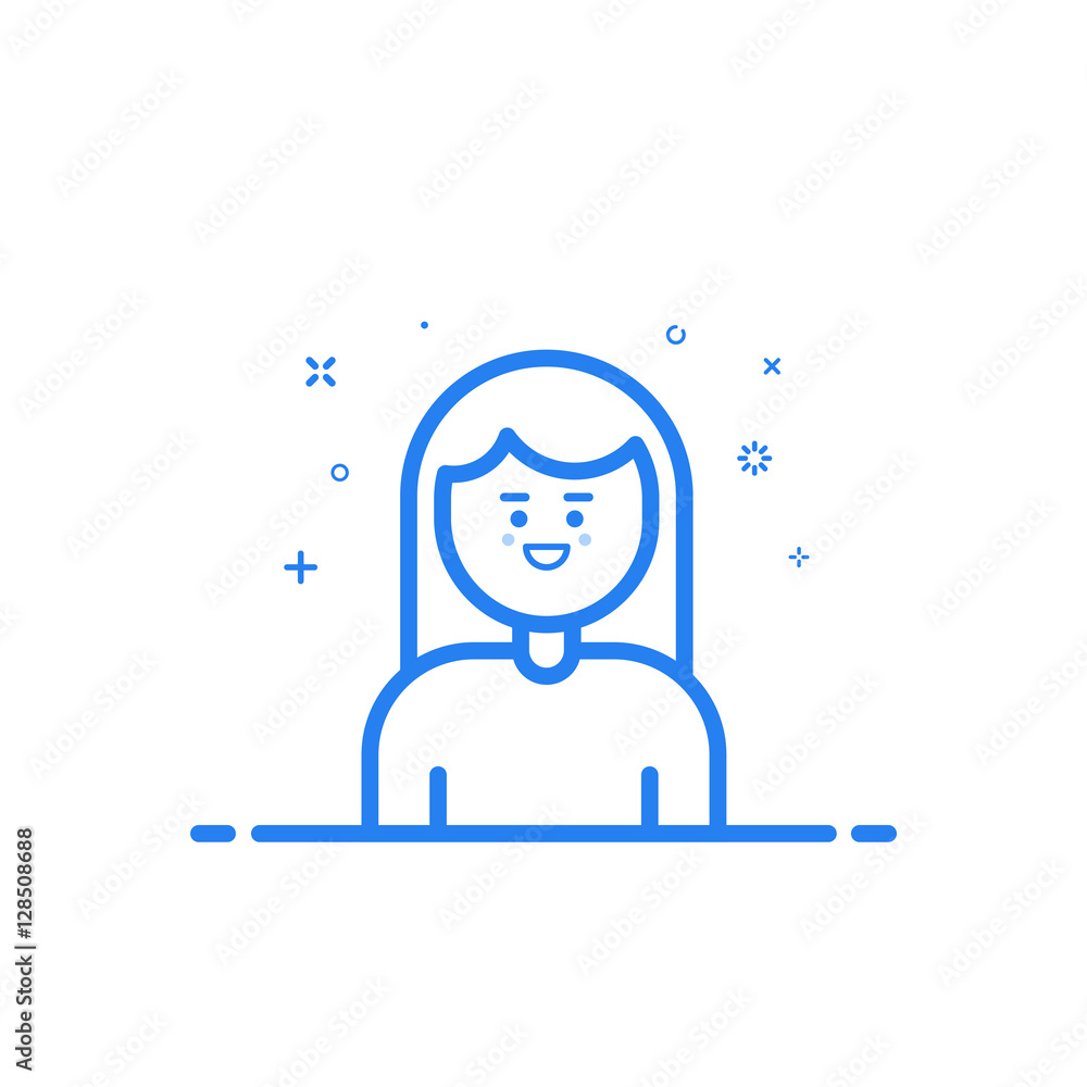 Vector illustration of blue icon in flat line style. Linear cute and ...
