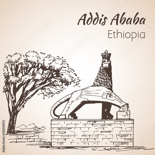 Lion of Judah statue - Addis ababa. Sketch.
