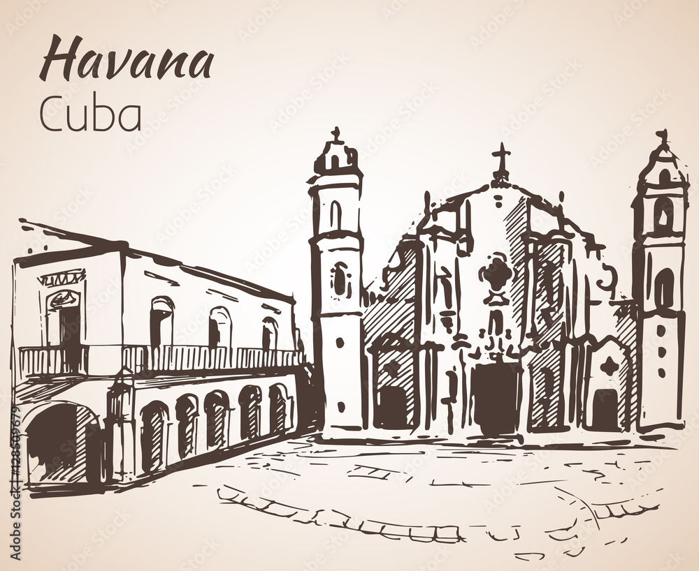 Cathedral of Havana. Cuba. Sketch.