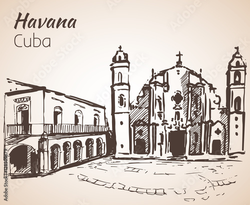Cathedral of Havana. Cuba. Sketch.