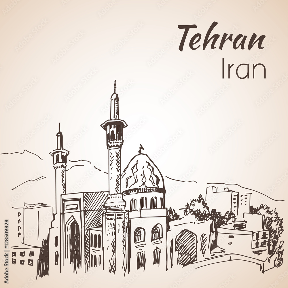 Tehran cityscape - Iran. Sketch.