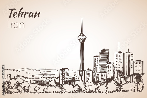 Tehran cityscape - Iran. Sketch.