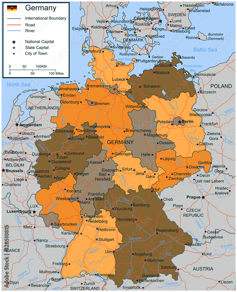 Obraz premium Germany map with selectable territories. Vector