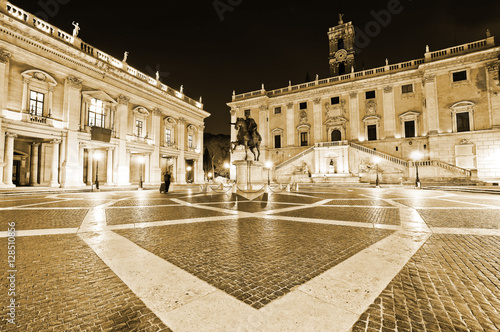 View of the Piazza del Campidoglio at night in Rome, Italy. photo