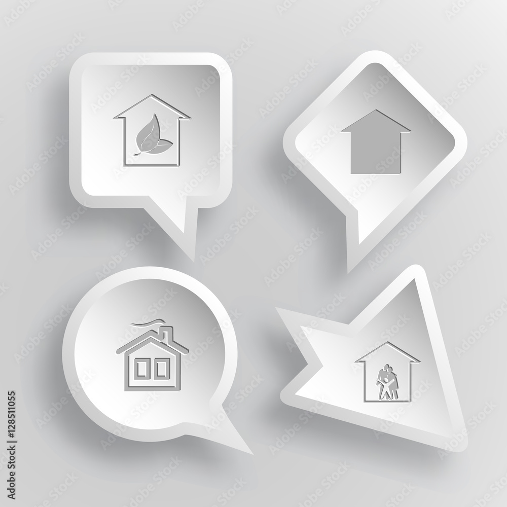 4 images: hothouse,, home, family. Home set. Paper stickers. Vec 4 images: hothouse,, home, family. Home set. Paper stickers. Vec