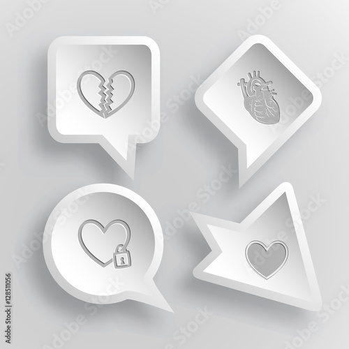 4 images: unrequited love, heart, closed heart, heart. Heart sha
