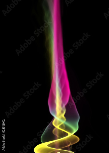 Colorful candle flame with smoke on the black background for art projects