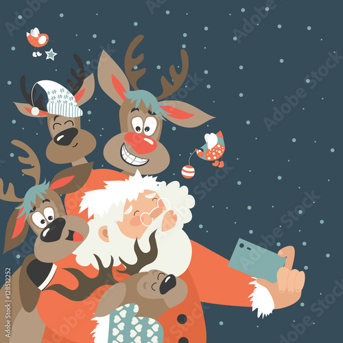 Santa and reindeers take a selfie