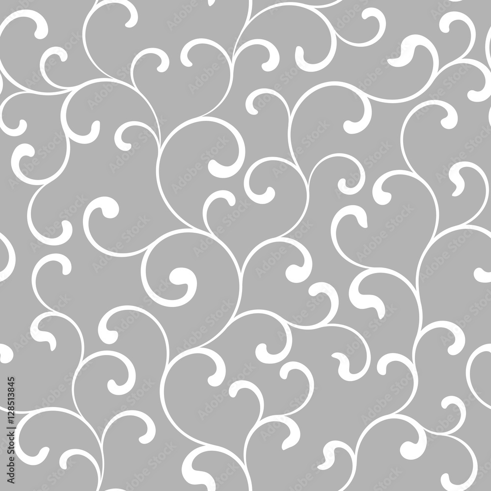 Seamless pattern with white swirls on a gray background