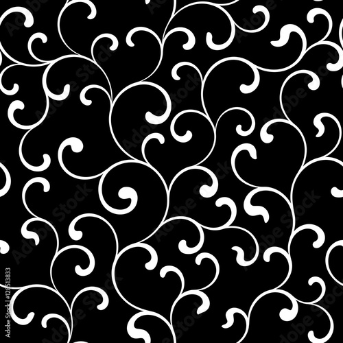 Seamless pattern with white swirls on a black background