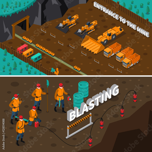 Miner People Isometric Banners