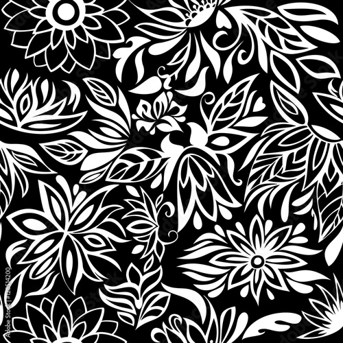 Pattern white flowers on black background