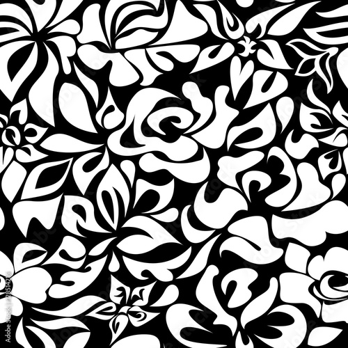 Seamless Pattern - white flowers on a black background