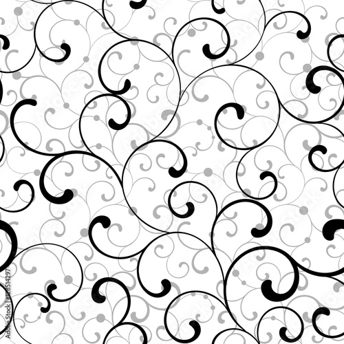 Elegant seamless pattern with swirls on a white background