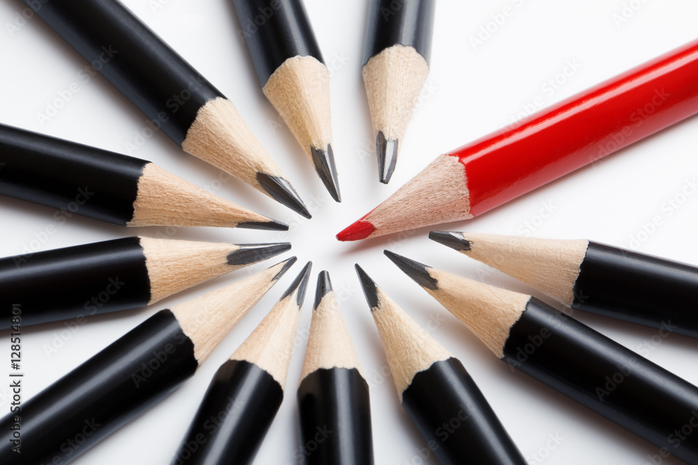 Abstract team of black pencils and red leader. Abstract team of black pencils and red leader.
