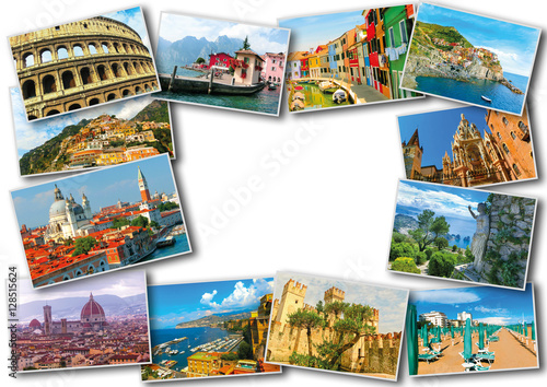 Obraz na płótnie Collage from photos of Italy on white background w salonie