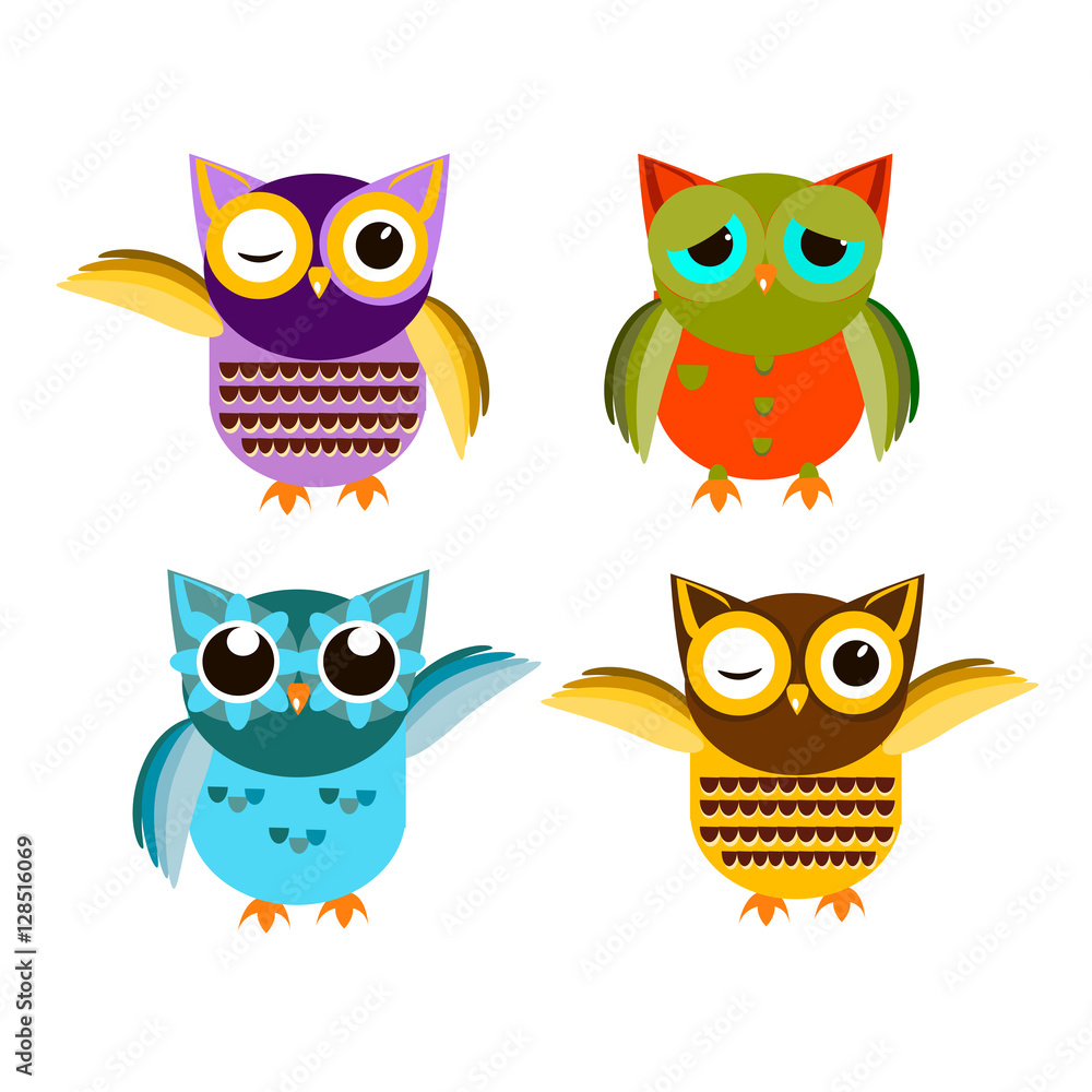 Cartoon owl set vector illustration. Cartoon owl set vector illustration.