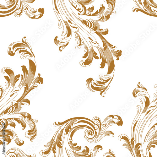 Vintage baroque golden seamless pattern, ornament. Vector.