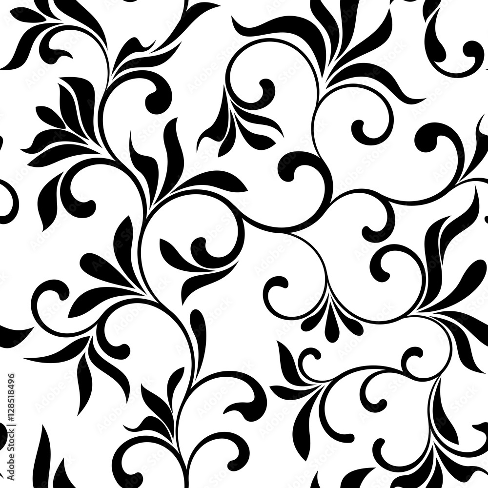 Seamless pattern with black flowers on a white background Seamless pattern with black flowers on a white background
