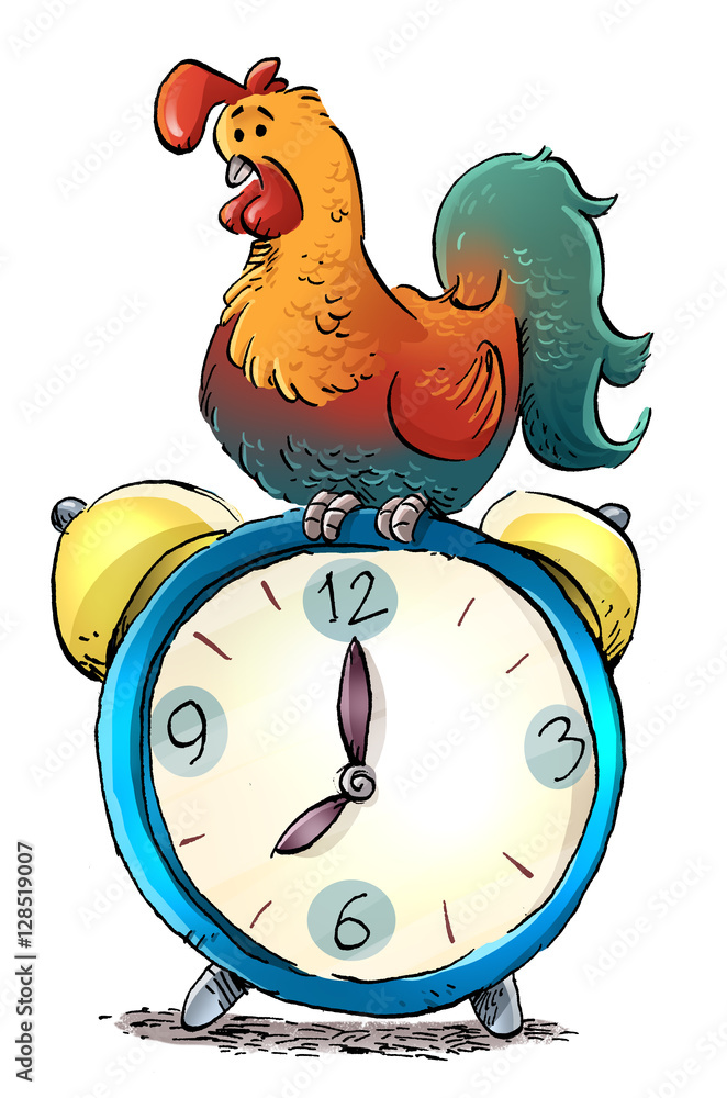gallo con despertador ilustración de Stock | Adobe Stock