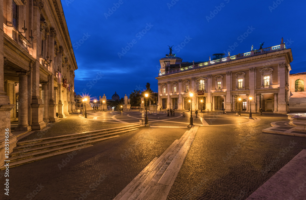 Rome (Italy) - The Hall Town square named Piazza del Campidoglio, in the blue hour