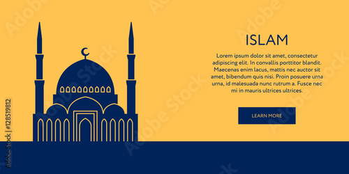 Mosque icon. Muslim building banner