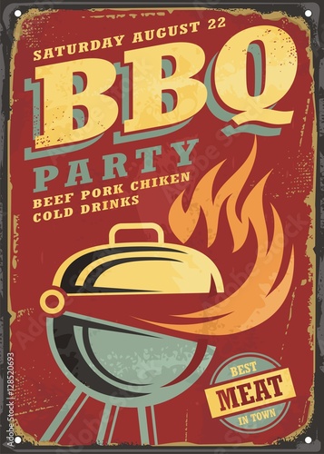 BBQ party retro sign design layout