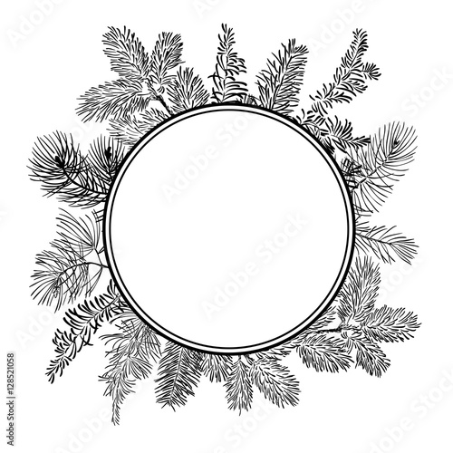 Vector christmas branch in circle on white background