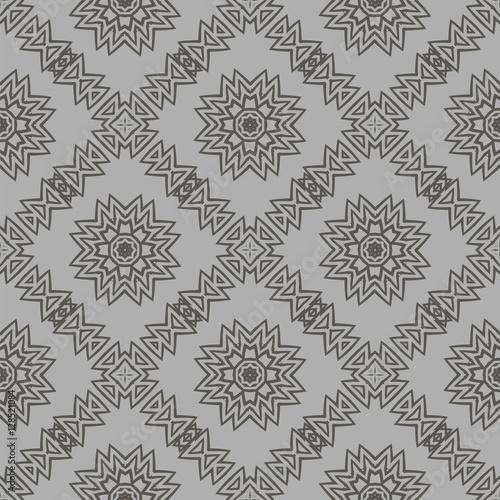 Grey Ornamental Seamless Line Pattern. Endless Texture. Oriental Geometric Ornament