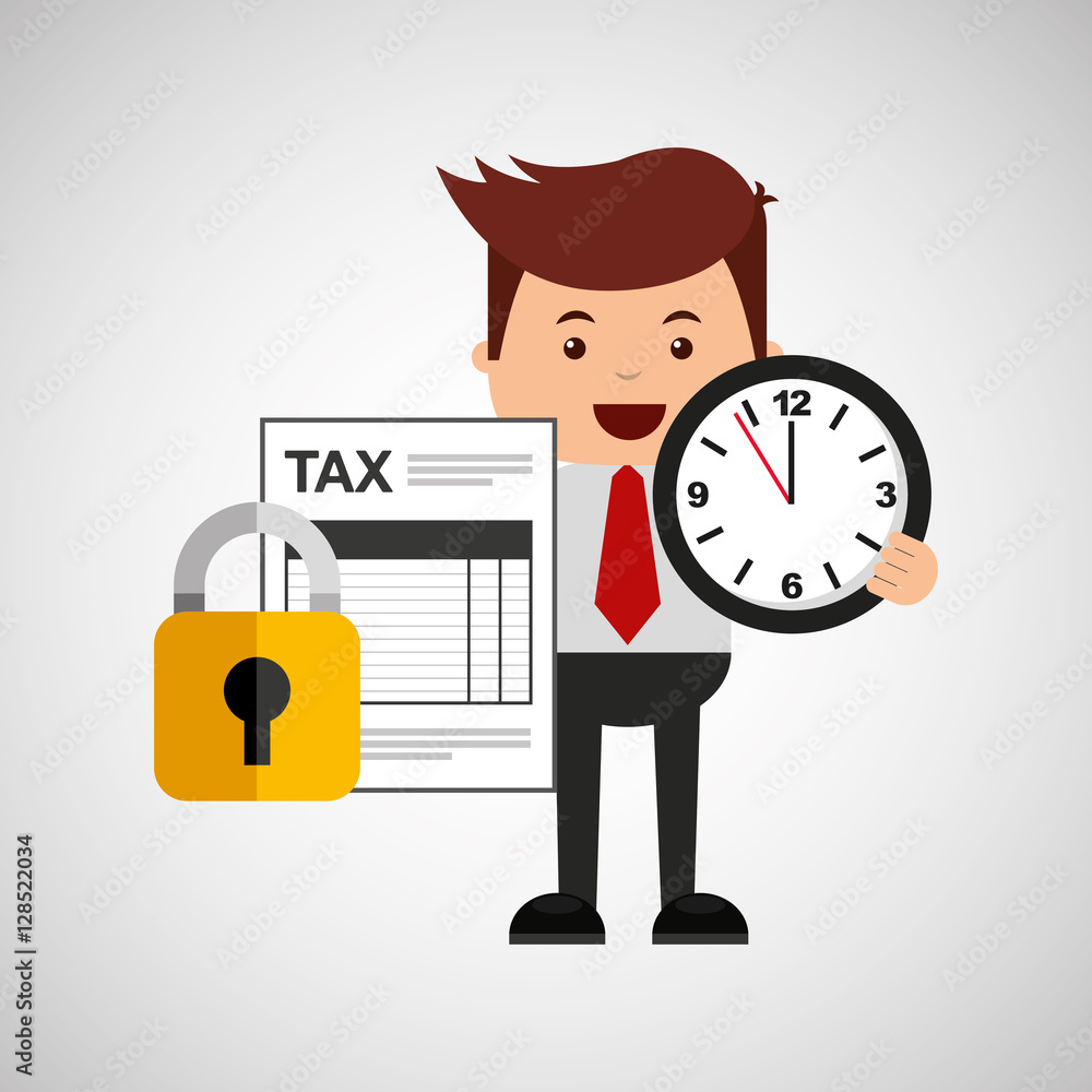 business man secure money tax clock vector illustration eps 10
