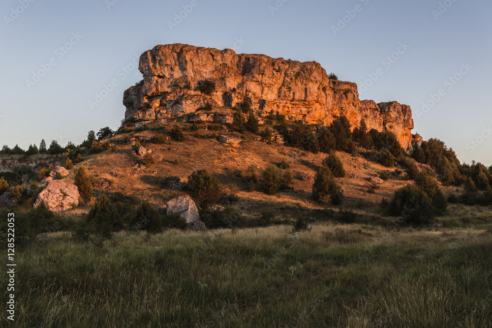 Crag at sunset. Calatañazor, Soria, pain, Europe.