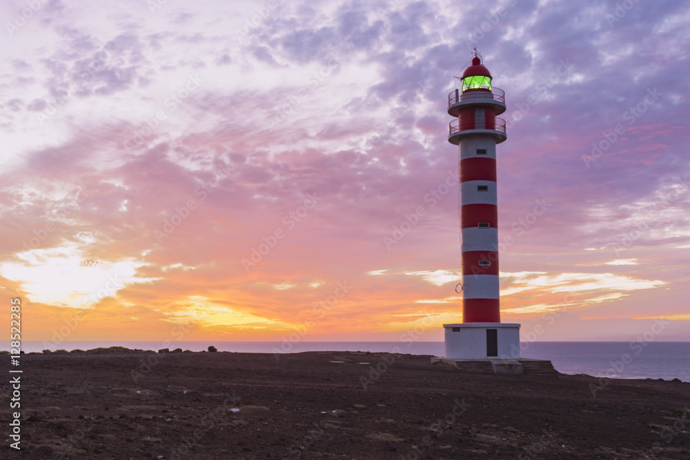 Sunset view of the lighthouse of Sardina on the island of Gran C