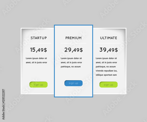 pricing plans template with buttons, flat effect
