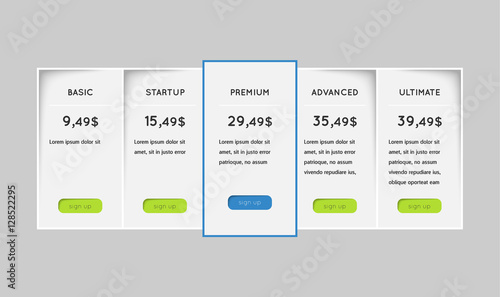 pricing plans template with buttons, flat effect