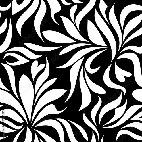 Seamless pattern with white abstract flowers on a black background