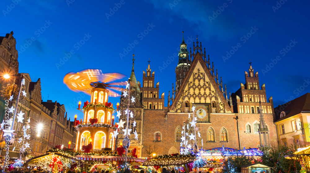 Christmas market in Old Town in Wroclaw, Poland