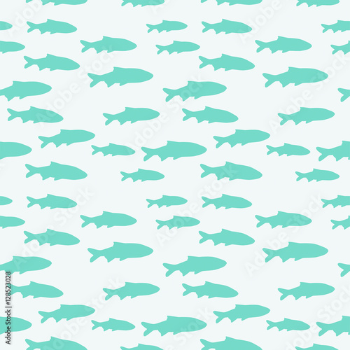 Seamless pattern with school of blue fish, vector illustration