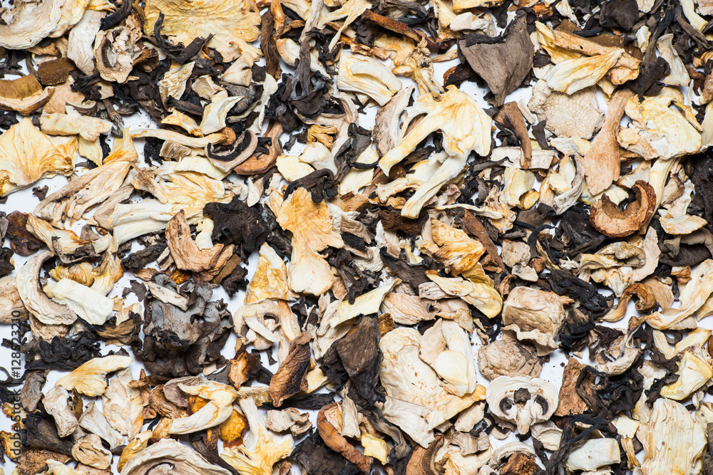 Dried gourmet mix mushrooms. Hand-picked from the forest, sliced and dried. Dried gourmet mix mushrooms. Hand-picked from the forest, sliced and dried.