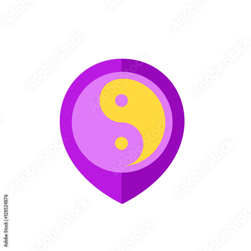 Map pointer with yin yang symbol icon