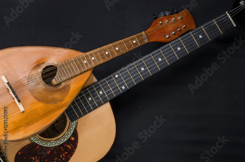 Konstfotografi Mandolin and guitar on a black background
