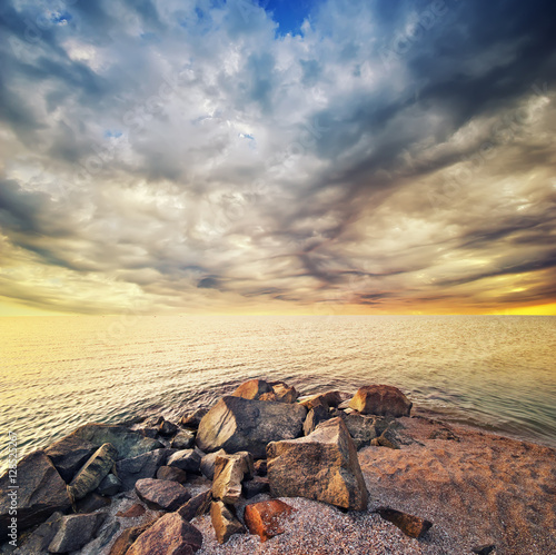 Beautiful seascape. beautiful rocky seashore. Rock on coast. Nature composition