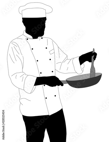 chef preparing food in frying pan silhouette
