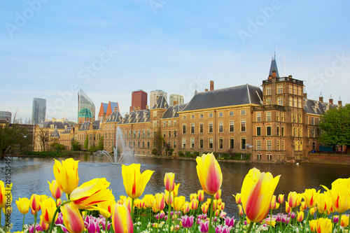 city center of Den Haag with binnenhof palace at spring, Netherlands photo