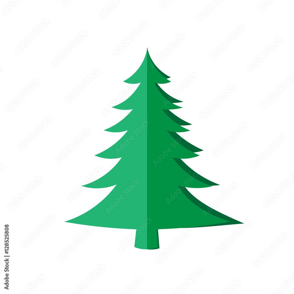 Christmas tree, vector illustration. Green silhouette decoration sign, isolated on white background. Flat design. Symbol of holiday, Christmas, New Year celebration. Christmas tree, vector illustration. Green silhouette decoration sign, isolated on white background. Flat design. Symbol of holiday, Christmas, New Year celebration.