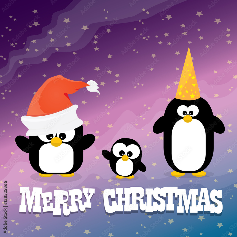 Naklejka premium merry christmas card with penguins set.